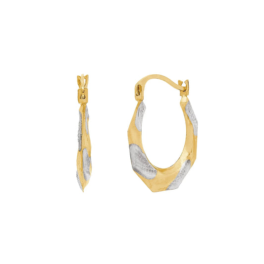 Brilliance Fine Jewelry 10K Yellow Gold with Textured Rhodium Octagon Hoop Earrings