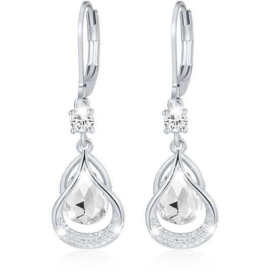 14K White Gold Plated Drop Earrings