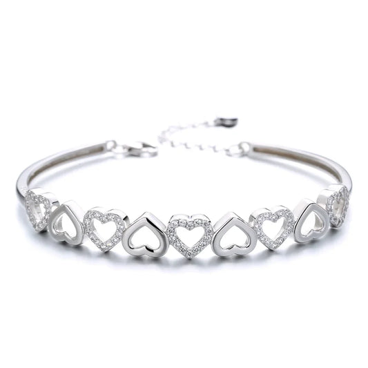 14K White Gold Hearts Bangle Adjustable Bracelet with crystals from Swarovski