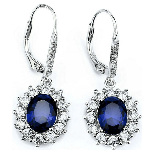 18k White Gold Leverback Earrings for Women - Sapphire Earrings