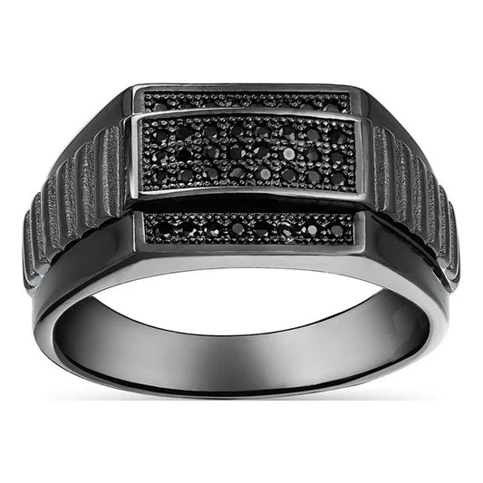 Bling Jewelry Mens Mens Stainless Steel Black CZ Rectangle Ring .925 Sterling Silver Signet