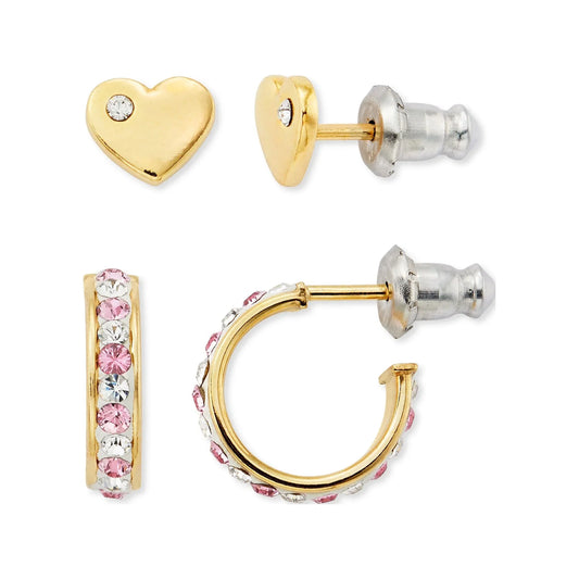 Brilliance Fine Jewelry 14K Gold Plated Sterling Silver Crystal Heart Studs