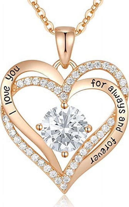 HESHPAWS Love Pendant Necklaces for Women with Birthstone Zirconia, Christmas Birthday Anniversary Jewelry Gift for Women Wife