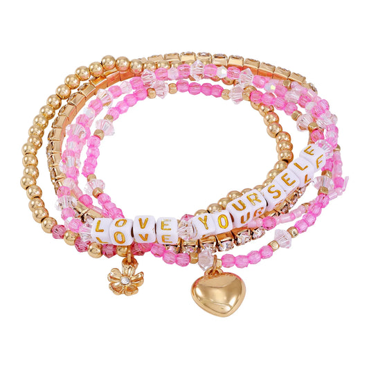 No Boundaries Beaded Women's and Teen 5pc Word Stretch Bracelet Set