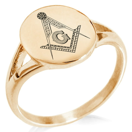 Floral Compass Minimalist Oval Top Polished Statement Signet Ring