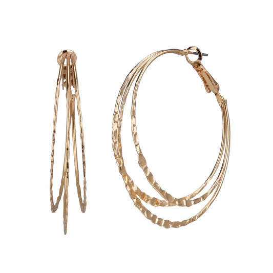Time and Tru Adult Women's Gold Tone Triple Layer Hammered Metal Hoop Earring