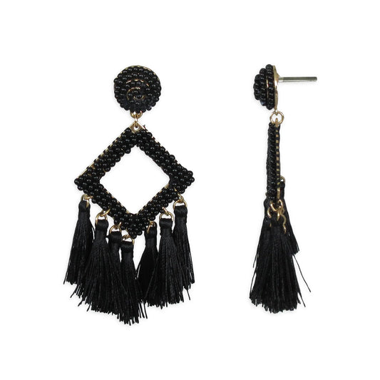 Time and Tru Women's Black Seed Beaded Tassel Earrings