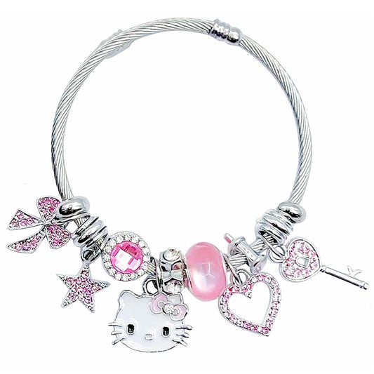 GOVSONE Cute Cat Bracelet Adjustable Stainless Steel Bracelet Kawaii Anime Gift for Womenv