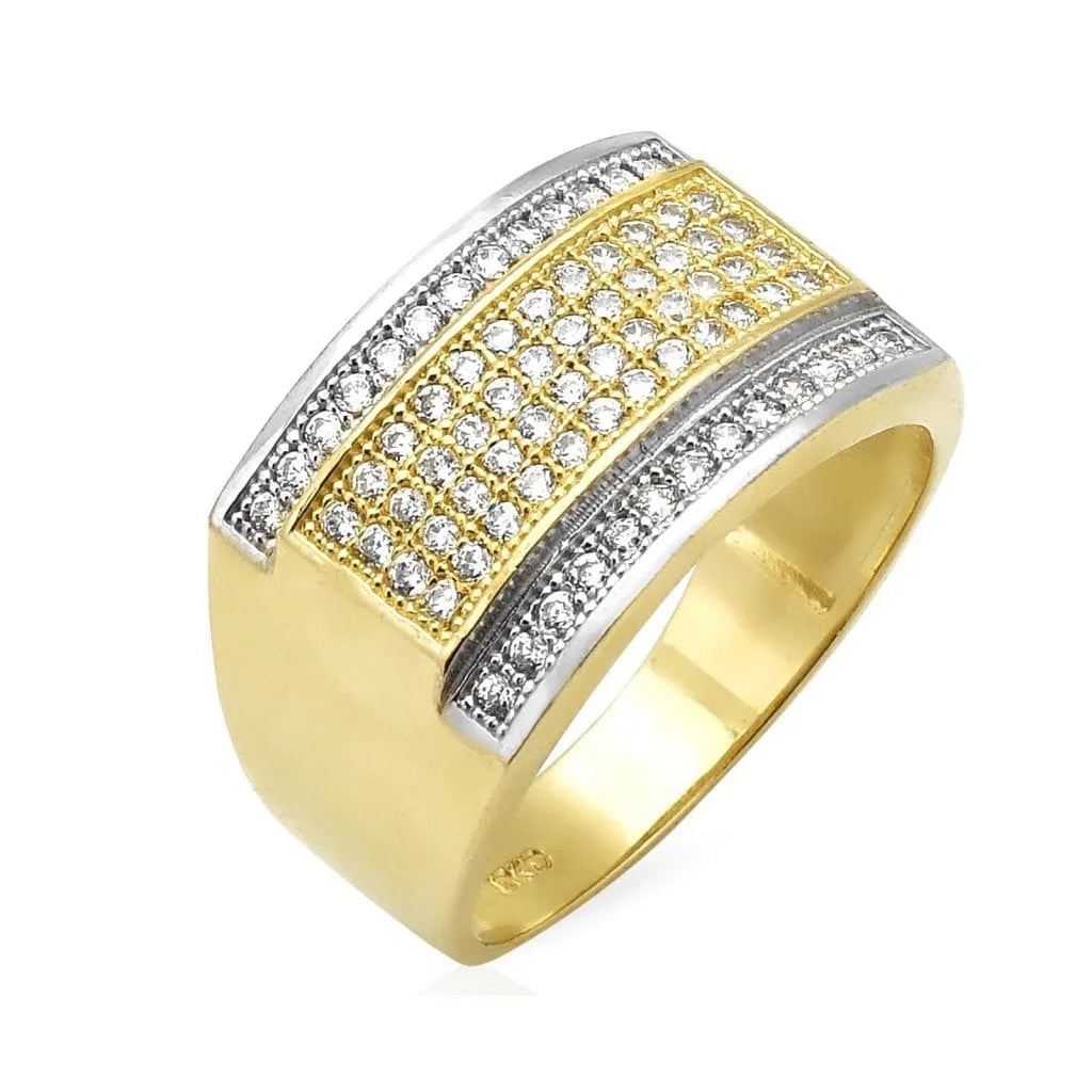 10k Yellow Gold White Gold 0.80Ct Created Diamond Band Men's Signet Ring