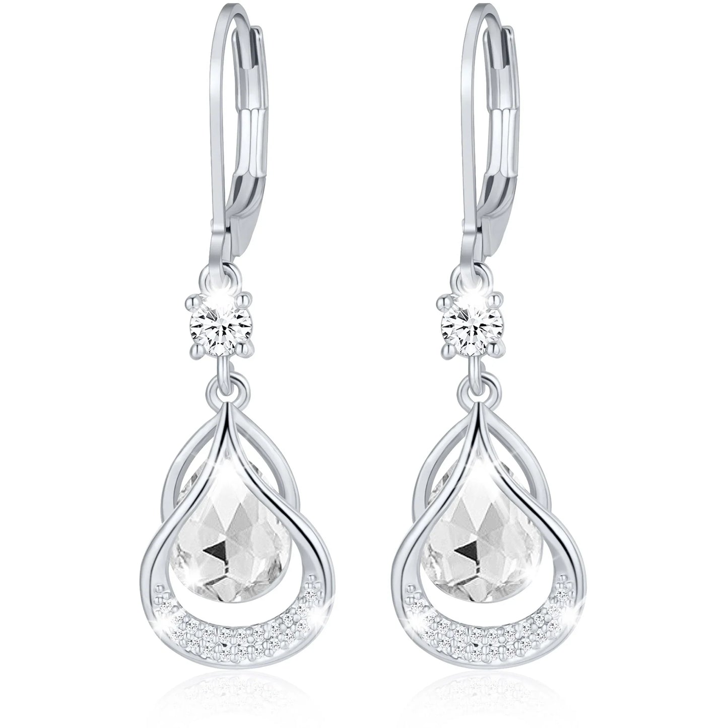 14K White Gold Plated Drop Earrings