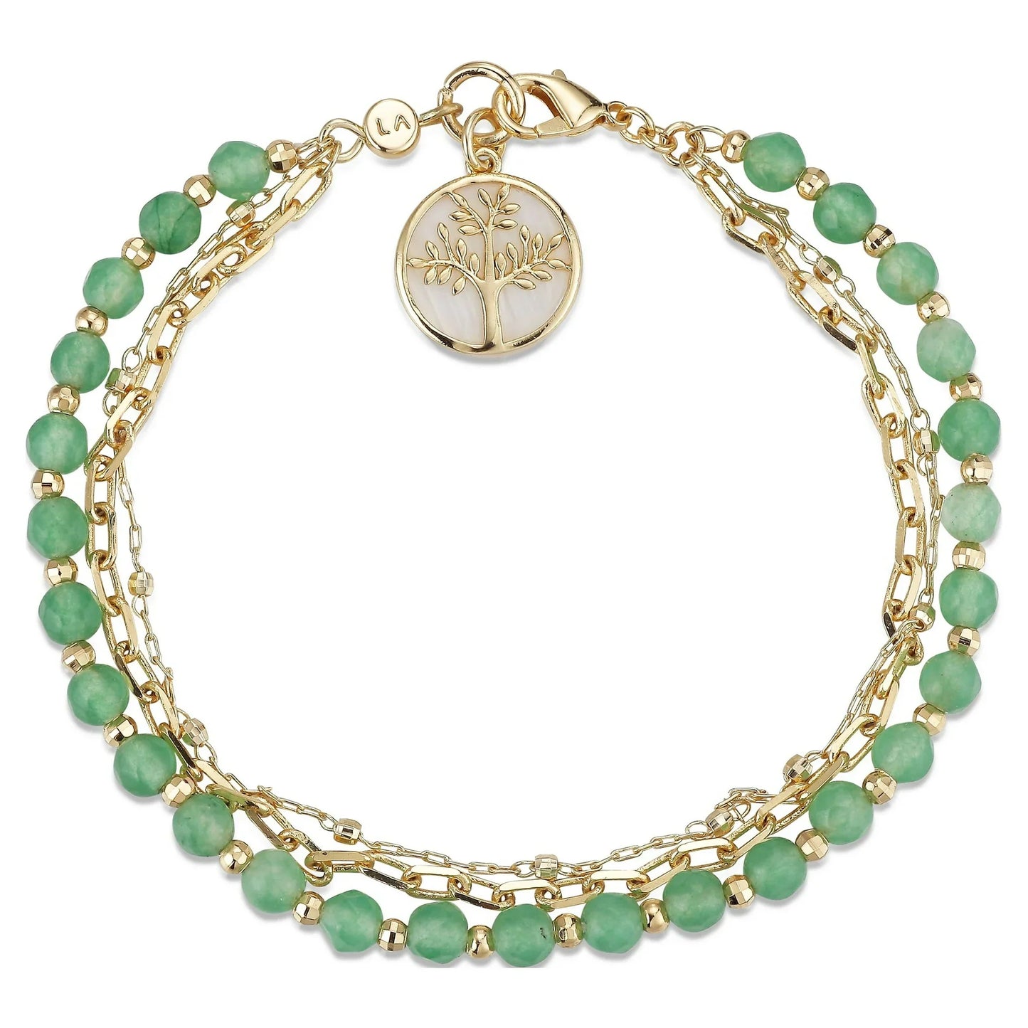 Believe by Brilliance Women's 14Kt Gold Flash Plated Genuine Green Aventurine Stone Tree Layered Bracelet, 7.5"
