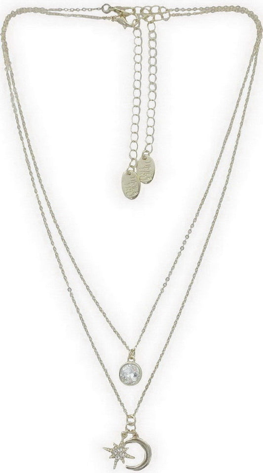 Time and Tru Women's Gold Tone Moon and Star Pendant Necklace Set, 2-Piece
