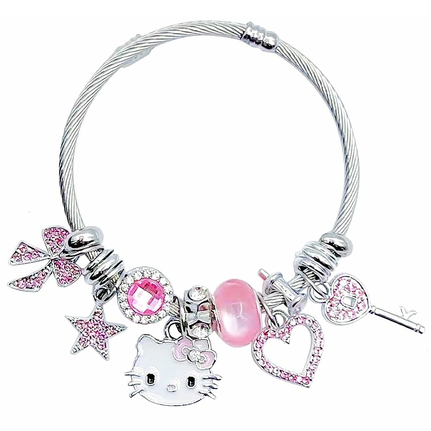 GOVSONE Cute Cat Bracelet Adjustable Stainless Steel Bracelet Kawaii Anime Gift for Womenv
