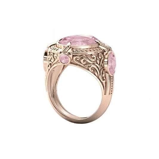 Rose Quartz Wedding Signet Ring For Men 18K Gold Rose Quartz